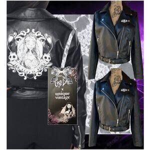 Corpse Bride X Unique Vintage Vegan Leather Moto Jacket Plus Size: 1X/16 NWT